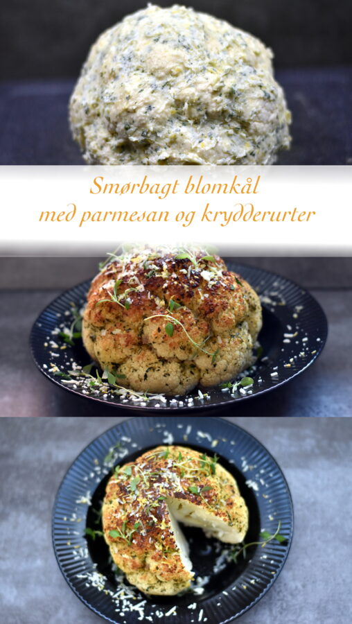 Bagt blomkål med parmesan og krydderurter kan serveres som tilbehør til dine kødretter eller som selvstændig vegetarret med en fyldig salat til