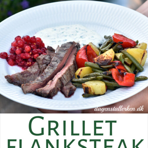 Grillet flanksteak med grillet grønt og urtecreme