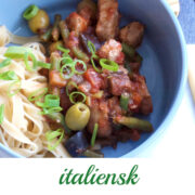Italiensk skinkegryde serveret med frisk pasta