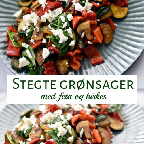 Stegte grønsager med drys af feta og birkes. Nem opskrift på ristede grønsager, som kan bruges som tilbehør eller spises vegetarisk.