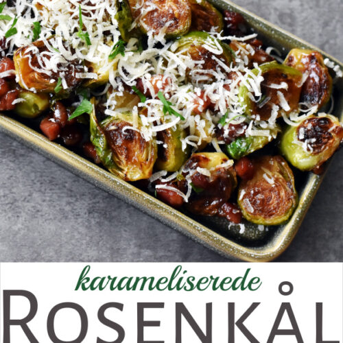 Karameliserede rosenkål med bacon og sennepsvinaigrette
