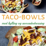 Tacoskåle af bagte tortillas med frisk og fyldig salat