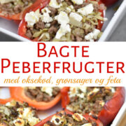 Bagte peberfrugter med fyld af oksekød og grønsager