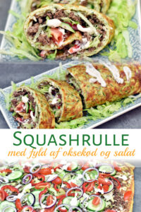 Squashrulle med fyld af oksekød og salat