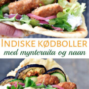 Indiske kødboller med mynteraita i naanbrød