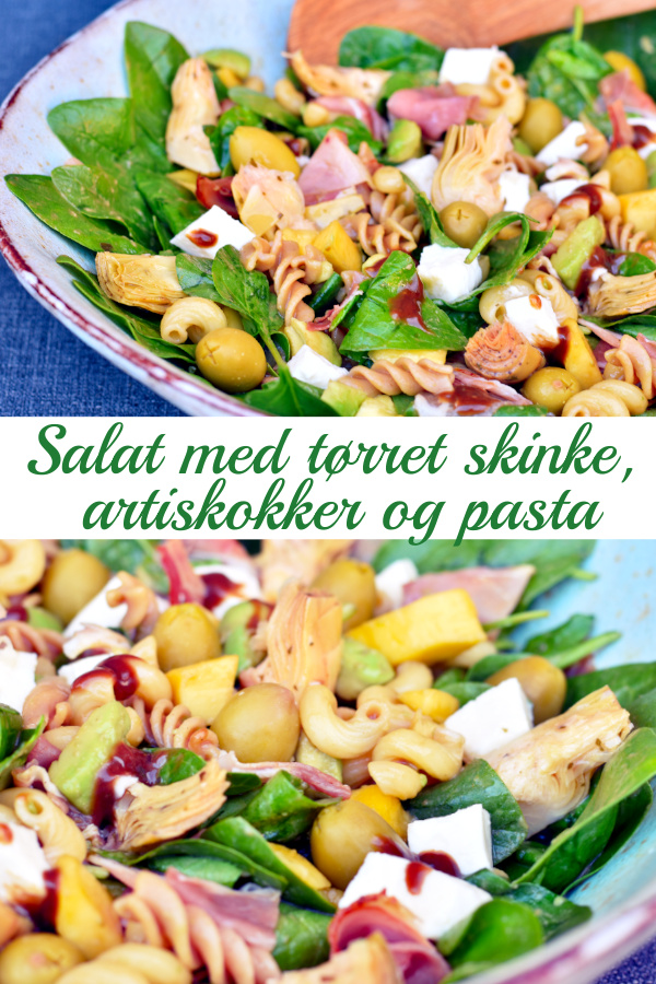 Italiensk pastasalat med tørret skinke, artiskokker og pasta