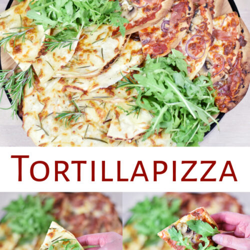 Tortillapizza med skinke og med kartofler