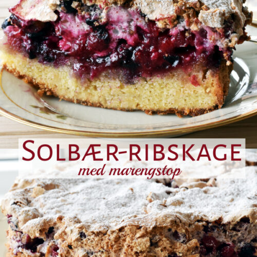Solbær-ribskage med marengstop. Dejlig frisk kage med havens bær.