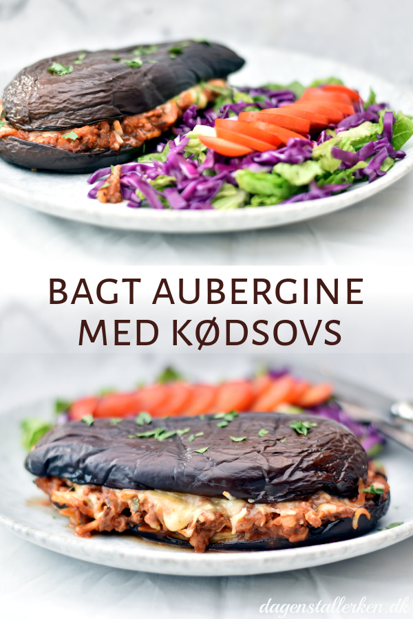 Bagte auberginer med kødsovs og salat