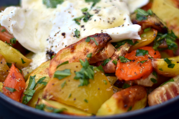 Bagte beder med burrata