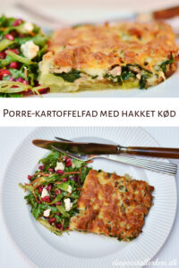 Porre-kartoffelfad med hakket kød