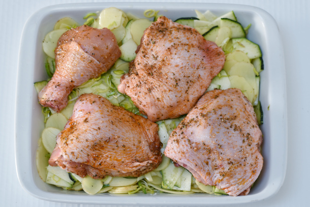 Kyllingelår på kartoffelbund