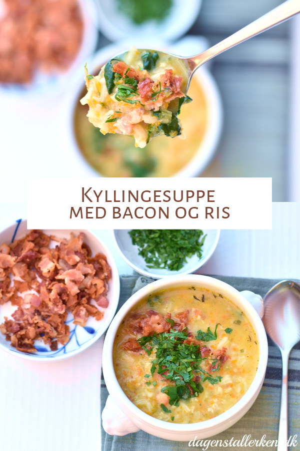 Cremet kyllingesuppe med bacon og ris